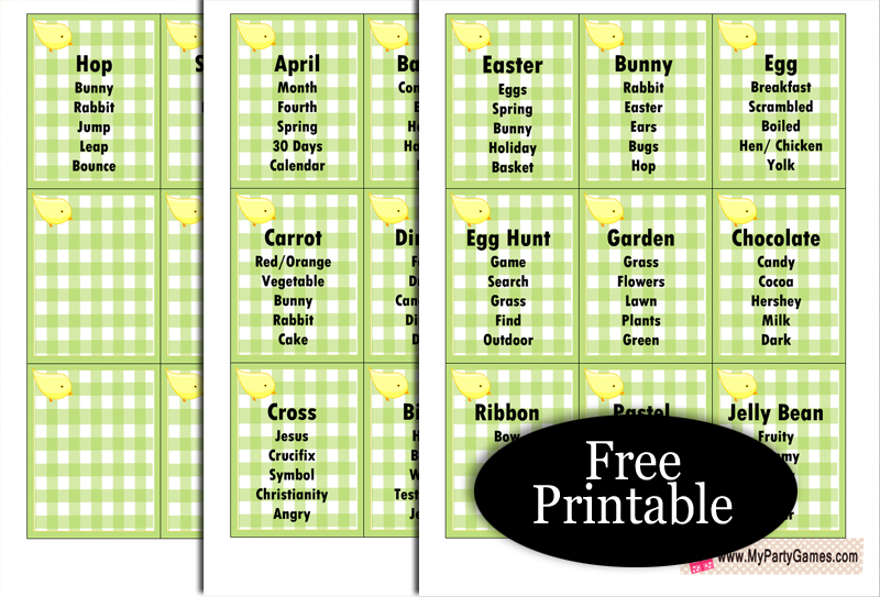 Free Printable Taboo inspired Game Cards for Easter