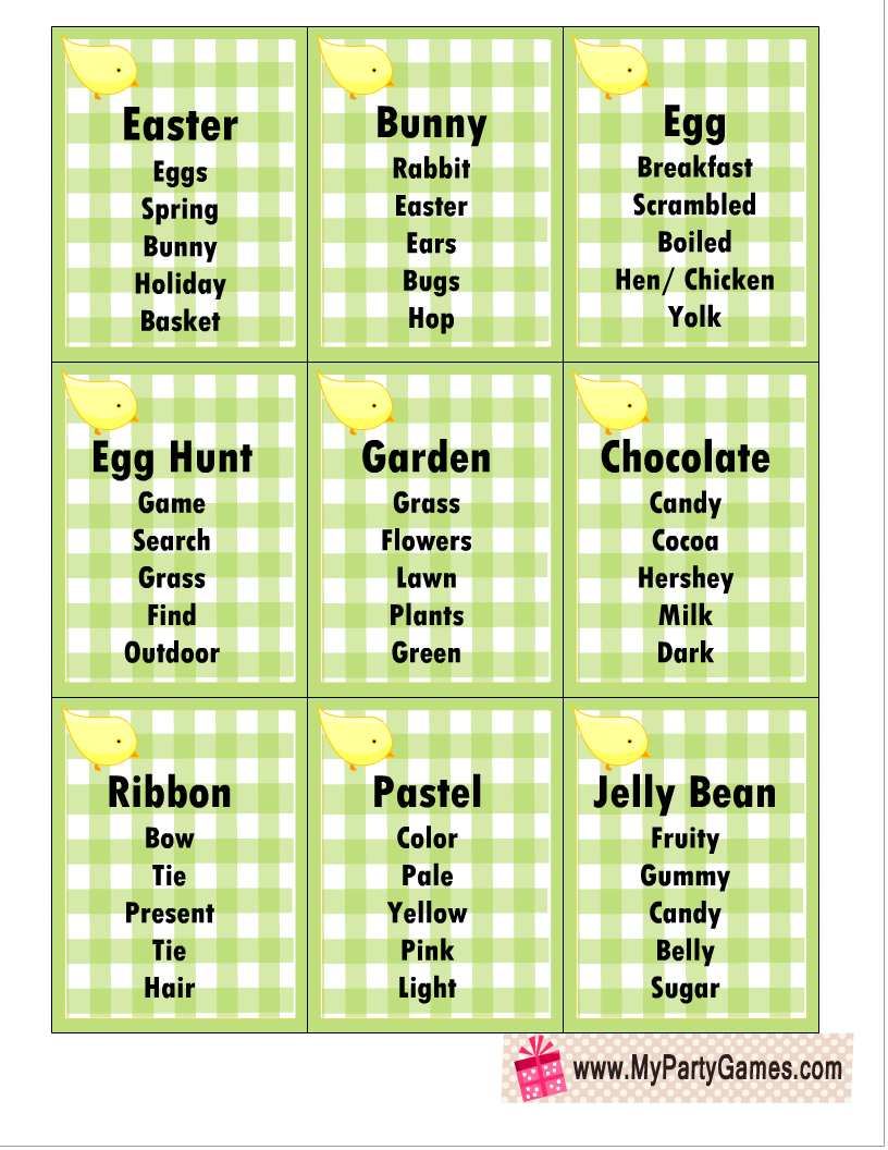 20 Free Printable Taboo inspired Game Cards for Easter