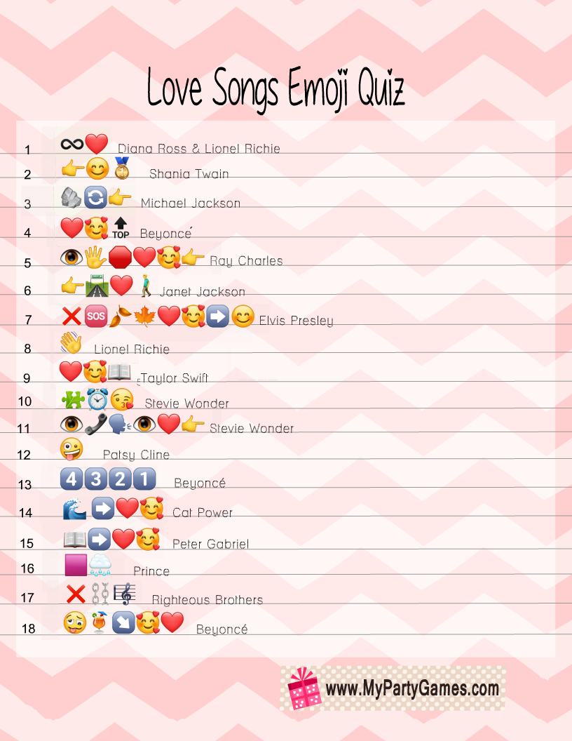 Free Printable Famous Love Songs Emoji Quiz