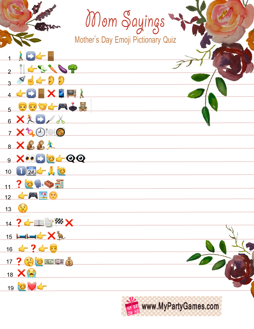 Free Printable Emoji Pictionary Quiz for Mother's Day 