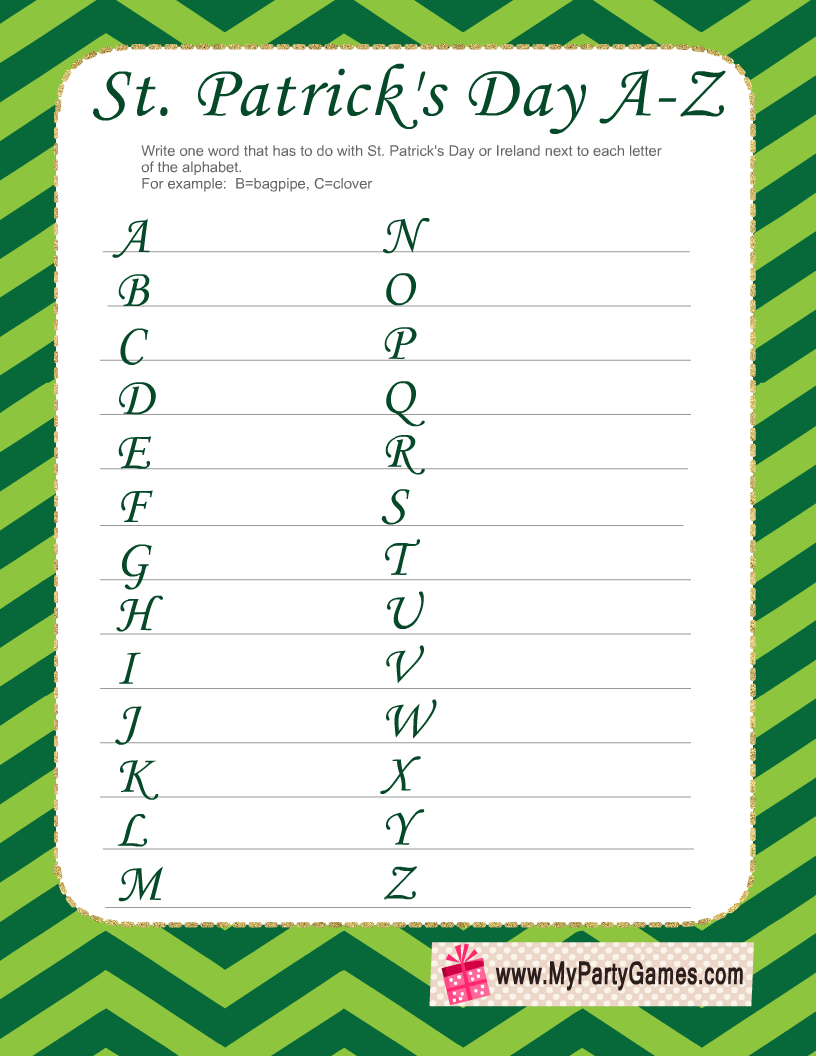 St. Patrick's Day A-Z Game Printable