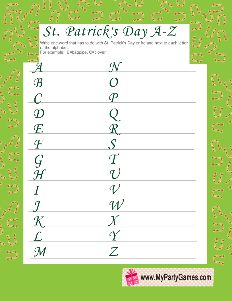 Free Printable St. Patrick's Day A-Z Game