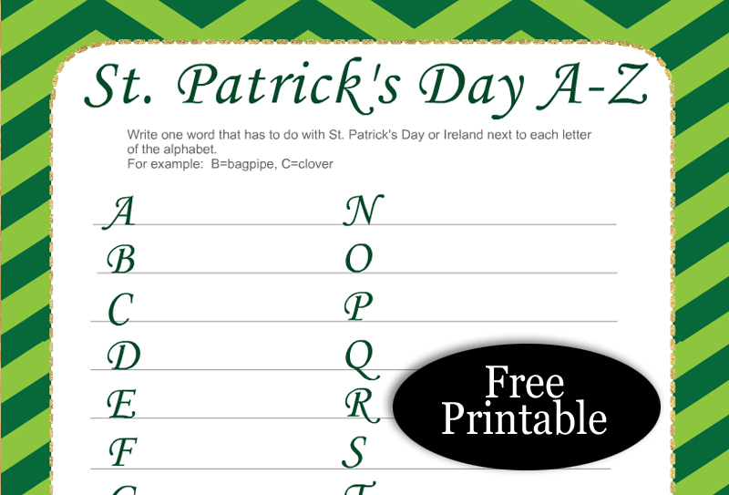 Free Printable St. Patrick's Day A-Z Game