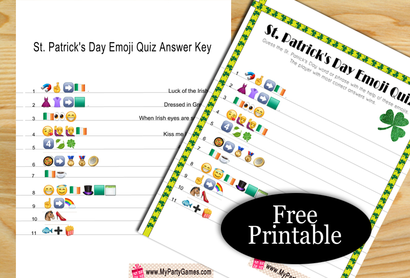 Free Printable St. Patrick's Day Emoji Quiz with Answer Key