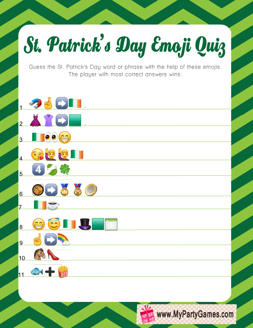 Free Printable St. Patrick's Day Emoji Quiz