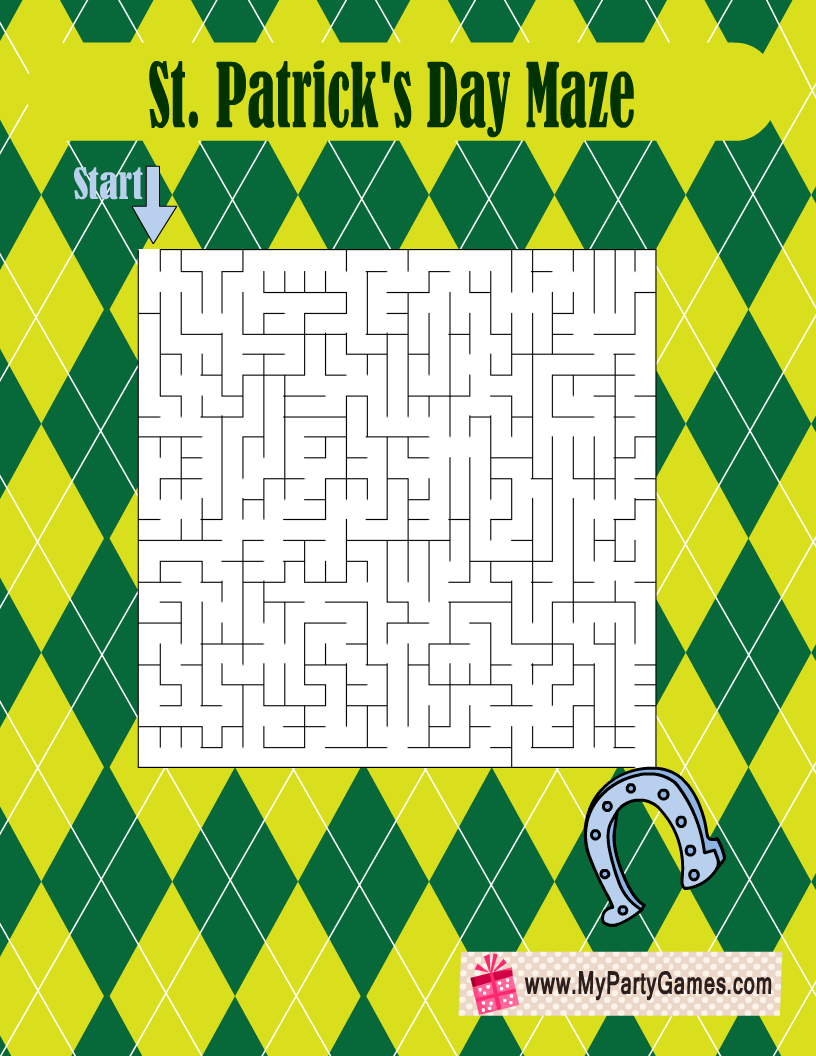  Free Printable St. Patrick's Day Maze with a Horse Shoe