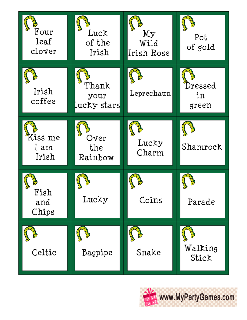 Free Printable St. Patrick's Day Pictionary Words