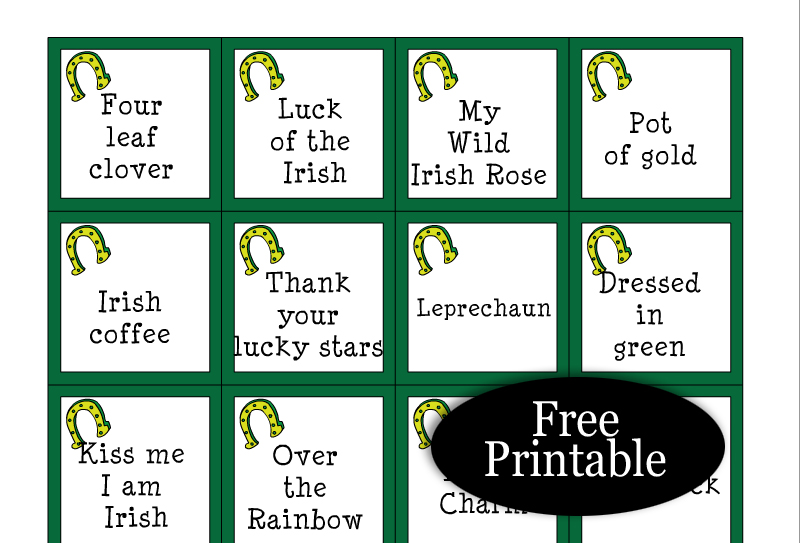 Free Printable St. Patrick's Day Pictionary Words