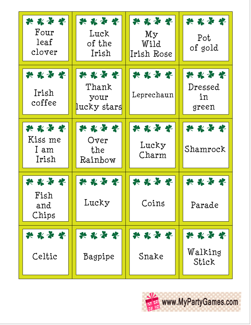 St. Patrick's Day Pictionary Words  Printable