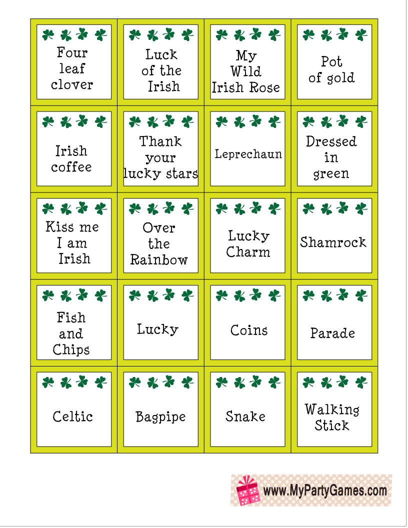 St. Patrick's Day Pictionary Words Printable