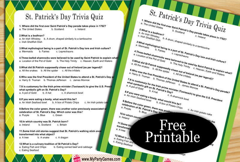 Free Printable St. Patrick's Day Trivia Quiz