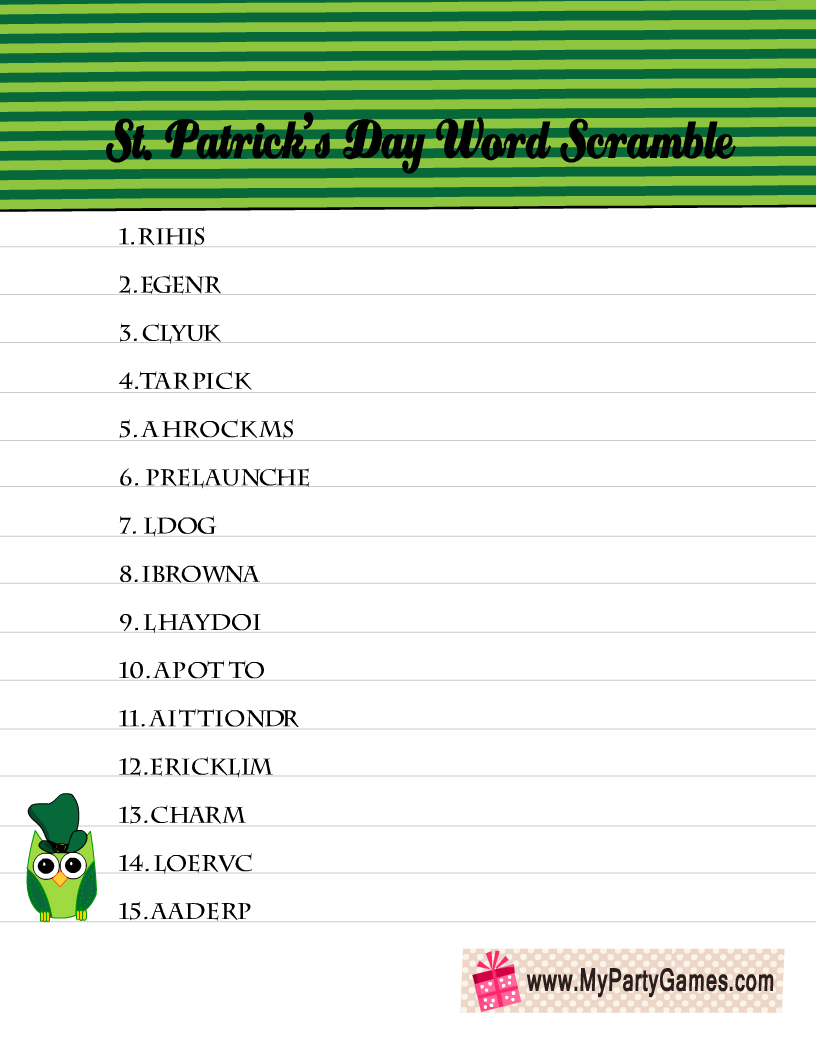 Free Printable St. Patrick's Day Word Scramble Puzzle