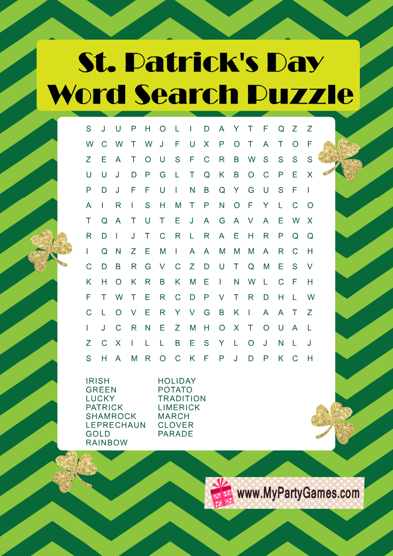  St. Patrick's Day Word Search Puzzle Printable