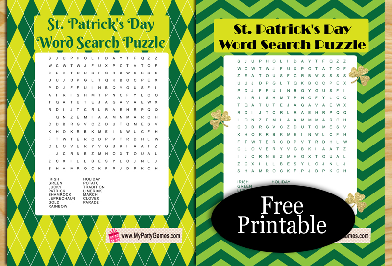 Free Printable St. Patrick's Day Word Search Puzzle with Solution