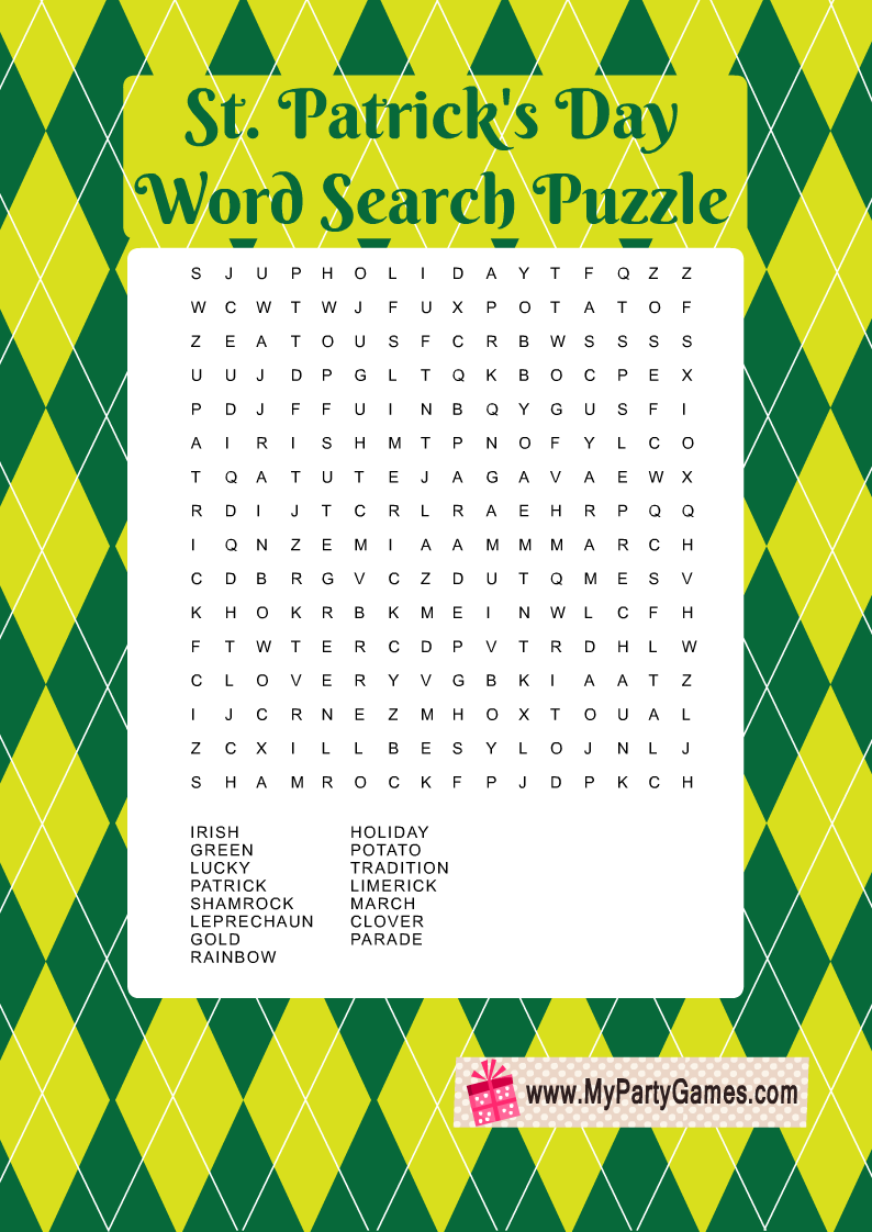 Free Printable St. Patrick's Day Word Search Puzzle