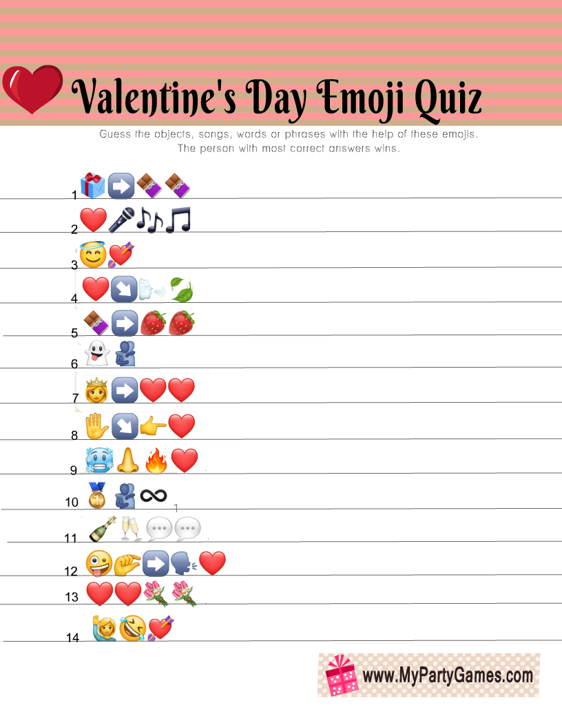  Valentine's Day Emoji Quiz Free Printable