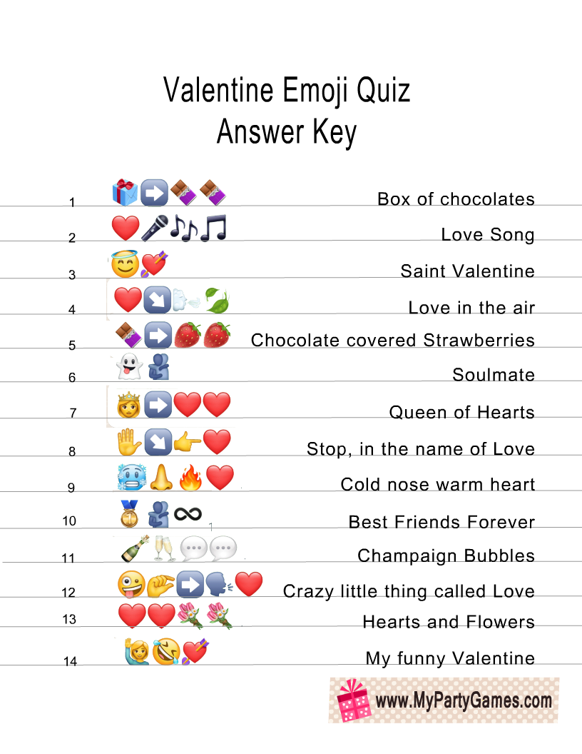  Valentine's Day Emoji Quiz Answer Key