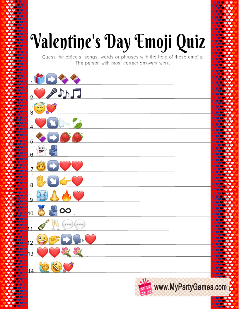 Free Printable Valentine's Day Emoji Quiz