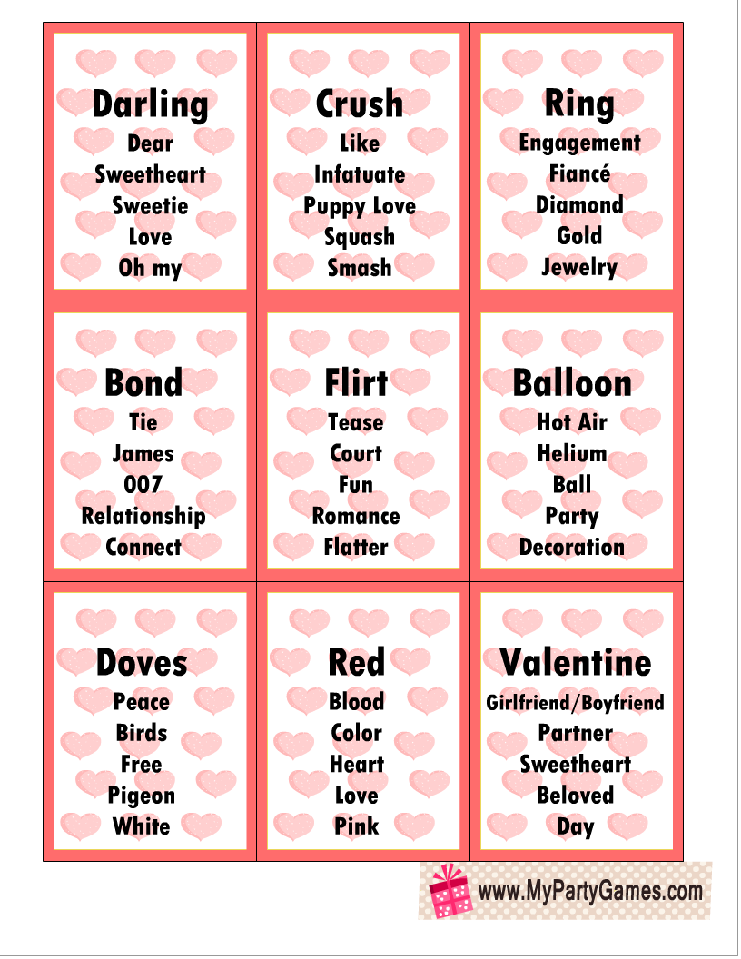 Free Printable Valentine Taboo Game Cards