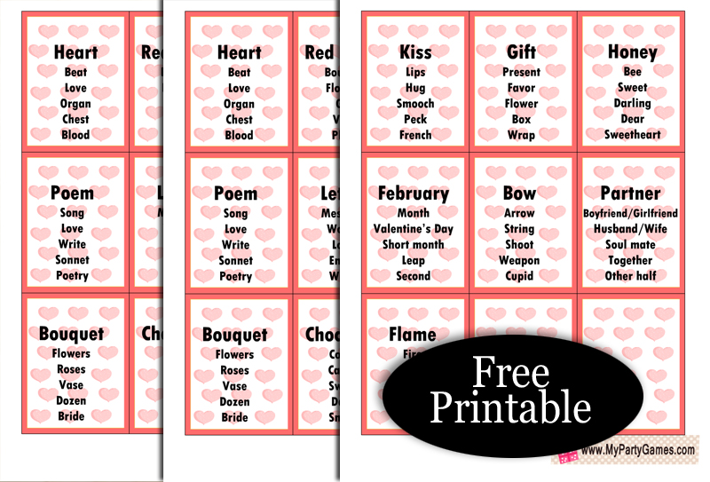 25 Free Printable Valentine Taboo Game Cards
