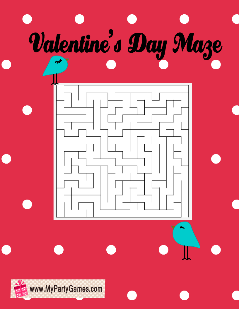 Free Printable Valentine's Day Maze with Love Birds