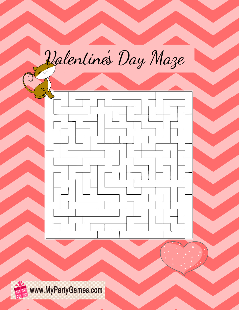 Free Printable Valentine's Day Maze with Cat and Heart