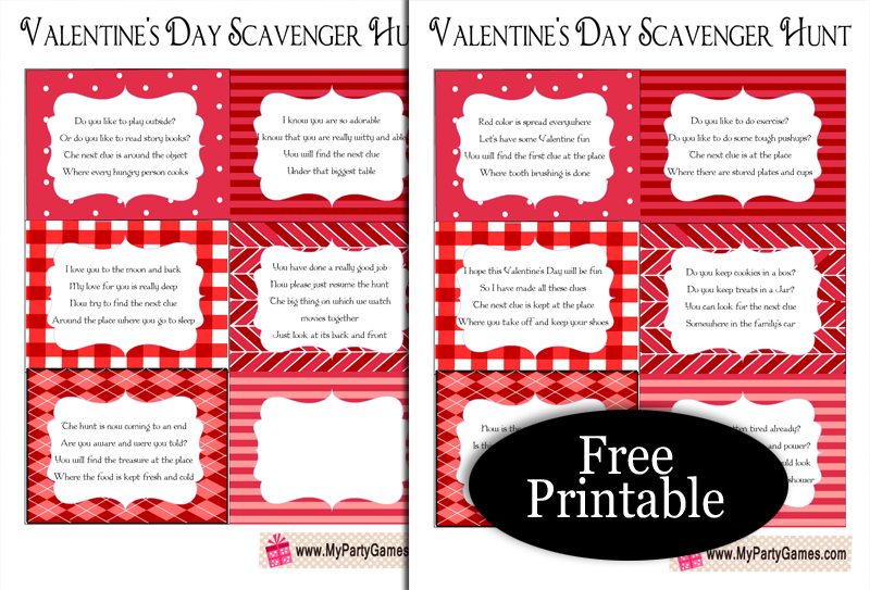 Free Printable Valentine's Day Scavenger Hunt Rhyme Clues