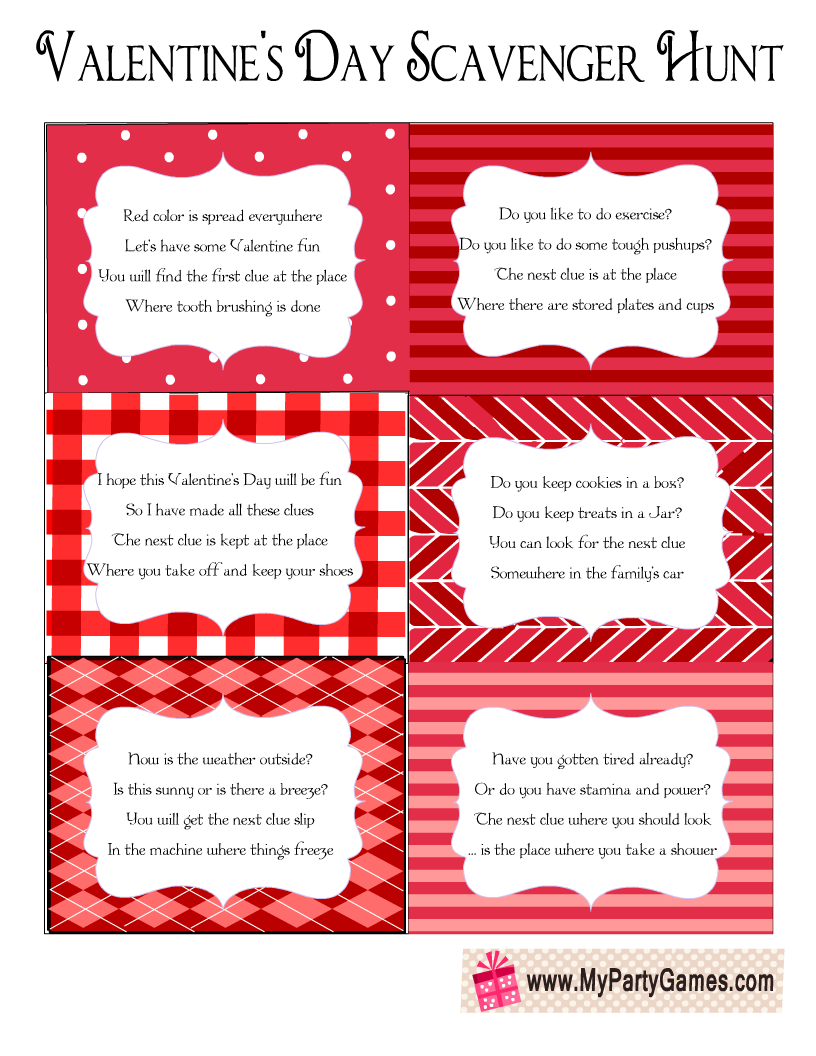 Free Printable Valentine's Day Scavenger Hunt Rhyme Clues