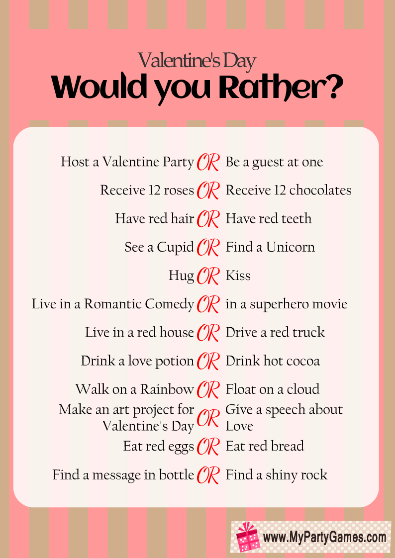 Free Printable Would You Rather Game for Valentine's Day