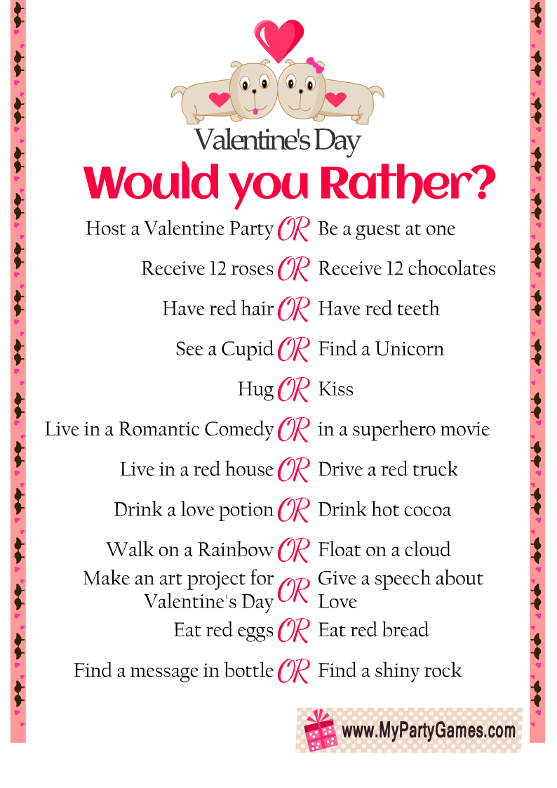  Would You Rather Game for Valentine's Day, Free Printable
