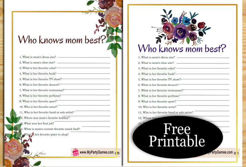 Free Printable Who knows mom best mother's day game