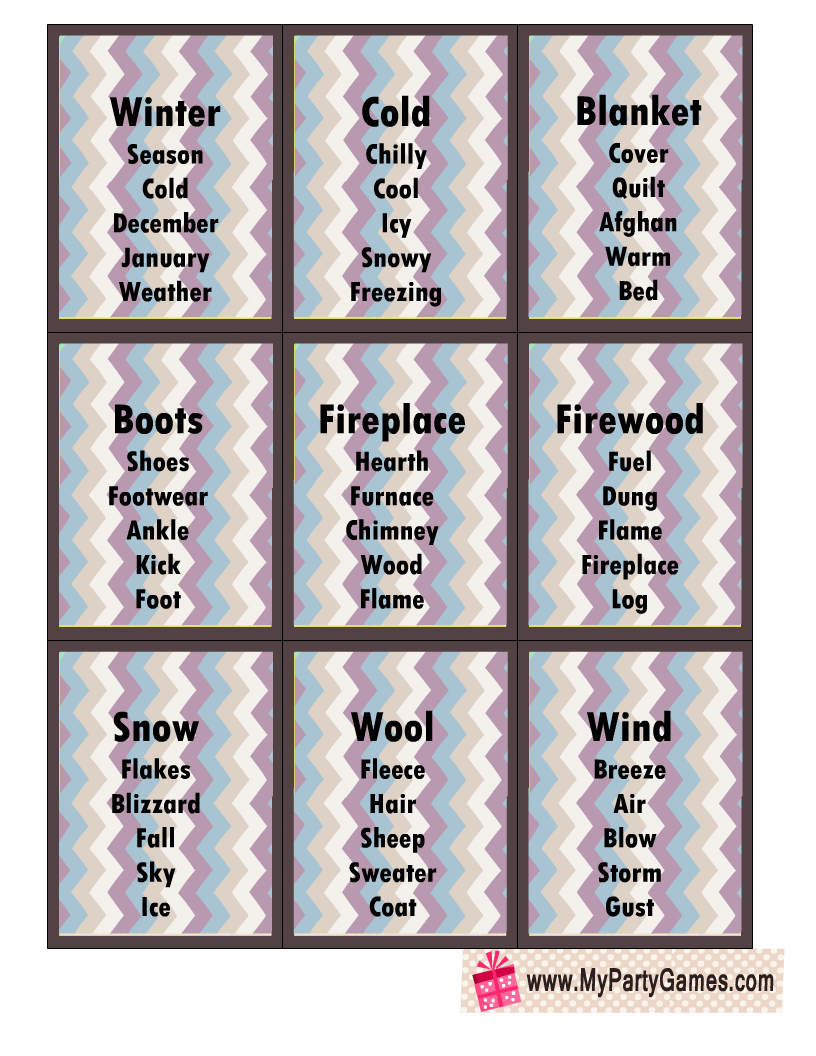 Free Printable Winter Taboo inspired Game Cards