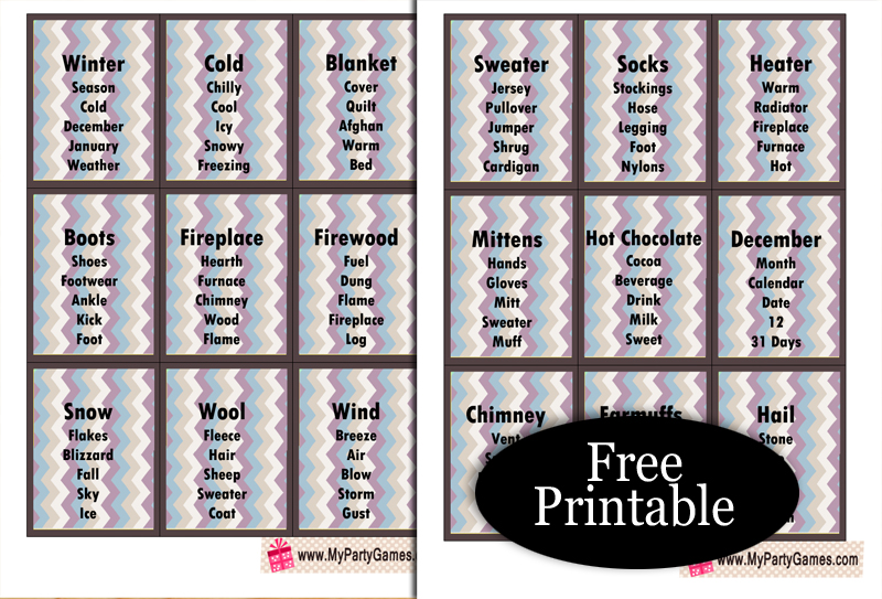 18 Free Printable Winter Taboo inspired Game Cards