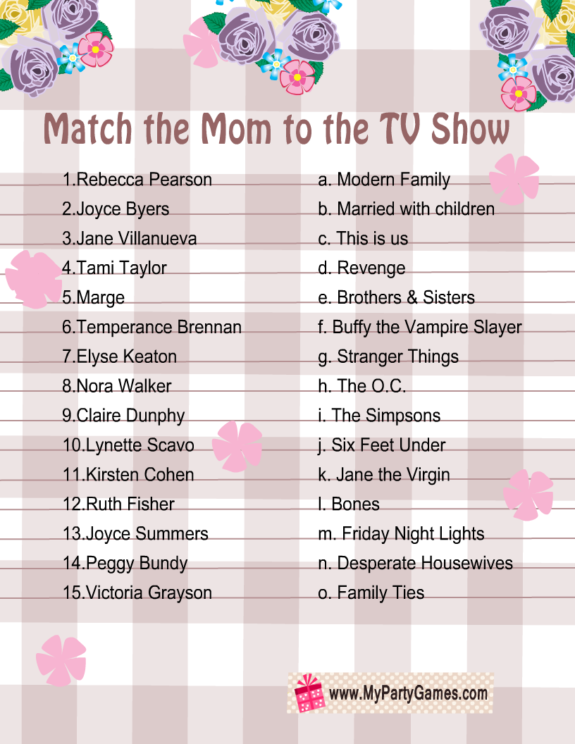 Match the TV Mom Game for Mother's Day, Free Printable