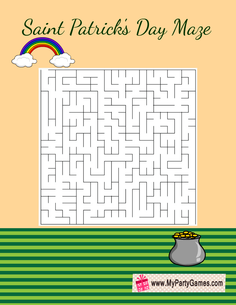 Free Printable St. Patrick's Day Maze with Rainbow and Pot of Gold