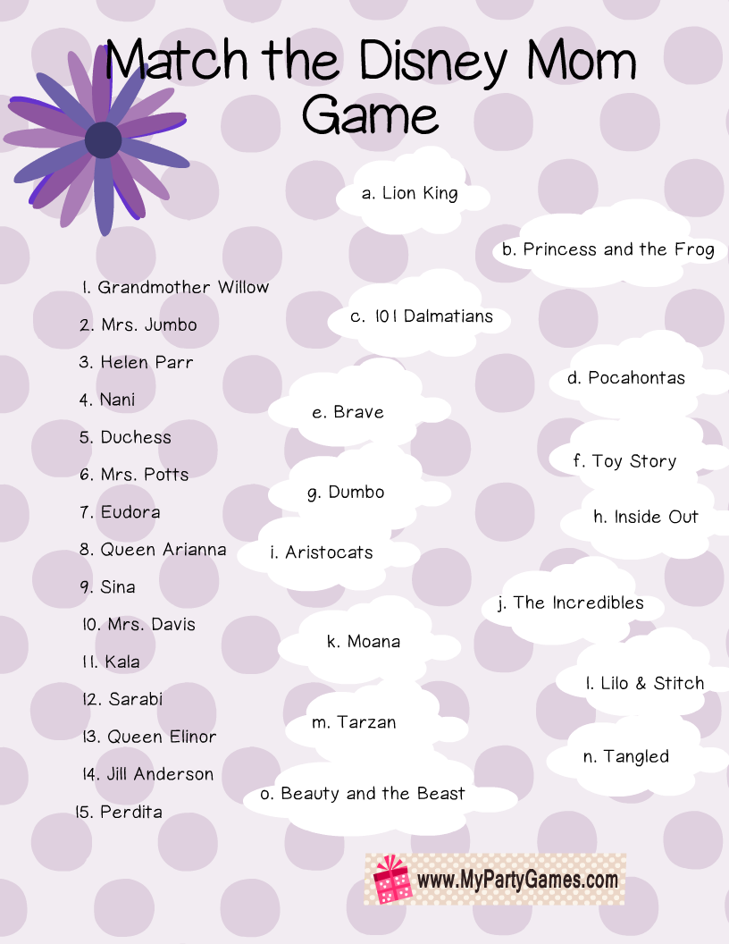 intable Match the Disney Mom Game