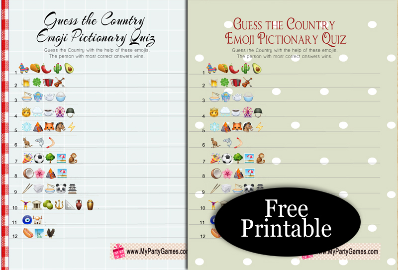 Guess the Country, Free Printable Emoji Pictionary Quiz