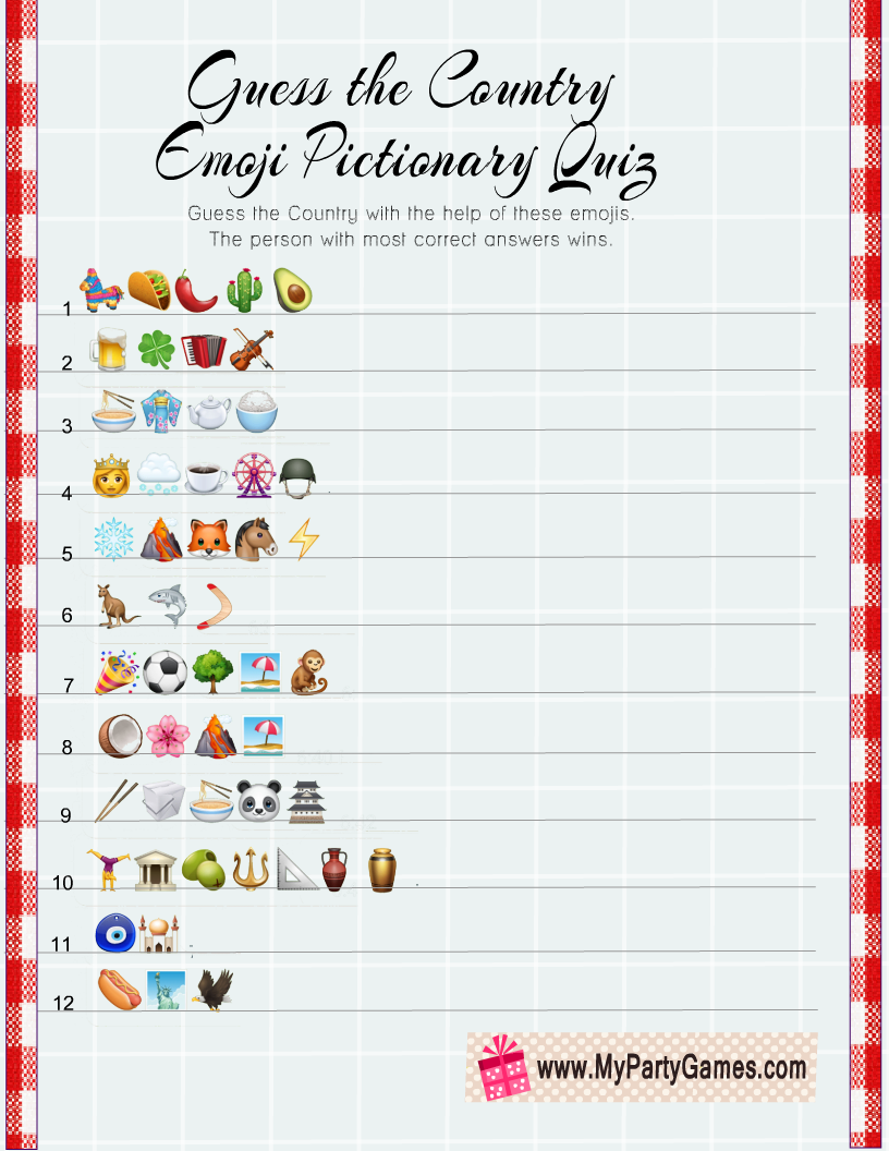 Free Printable Guess the Country Emoji Pictionary Quiz