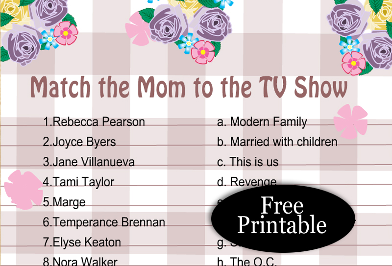 Free Printable Match the TV Mom Game for Mother's Day