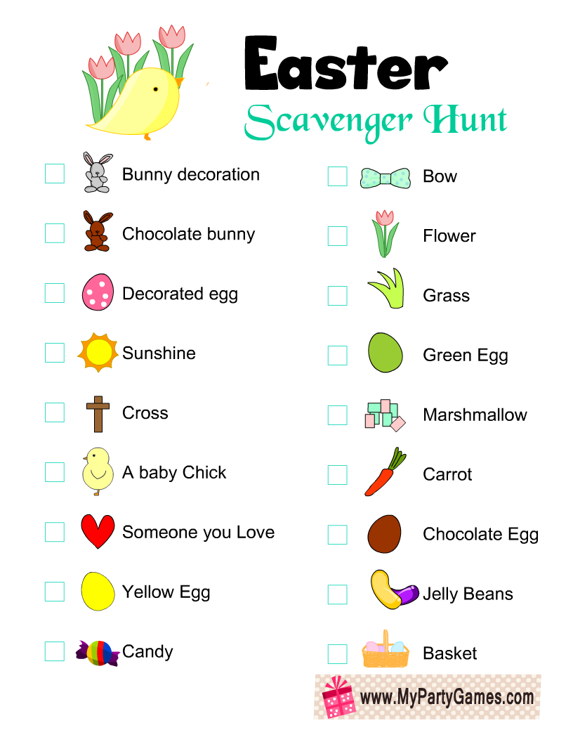 Free Printable Easter Scavenger Hunt Game for Kids