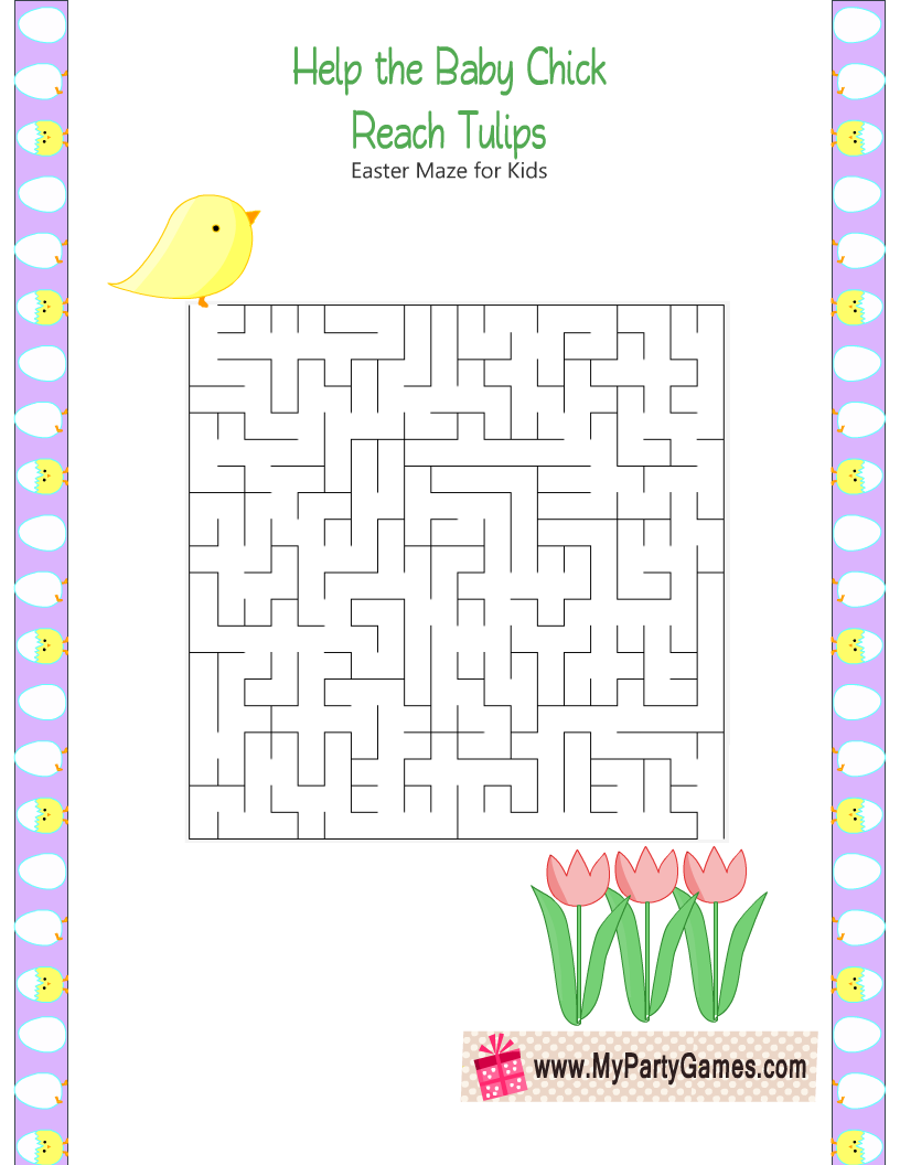 lp the Baby Chick Reach Tulips {Free Printable Easter Maze}