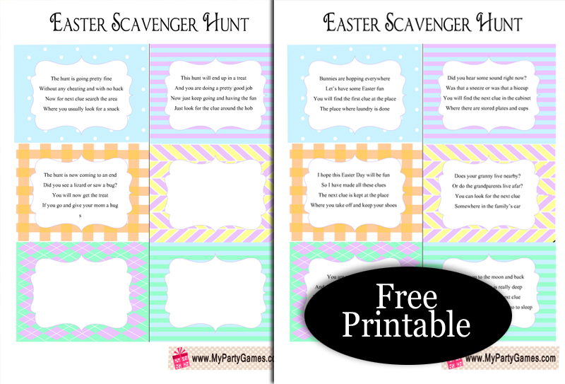 Free Printable Easter Scavenger Hunt Game Clue Cards