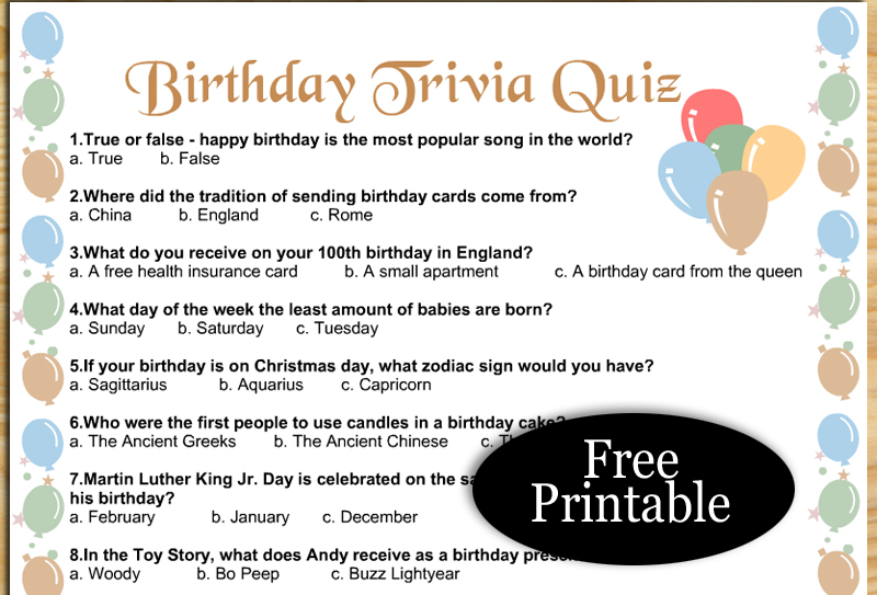 Free Printable Birthday Trivia Quiz
