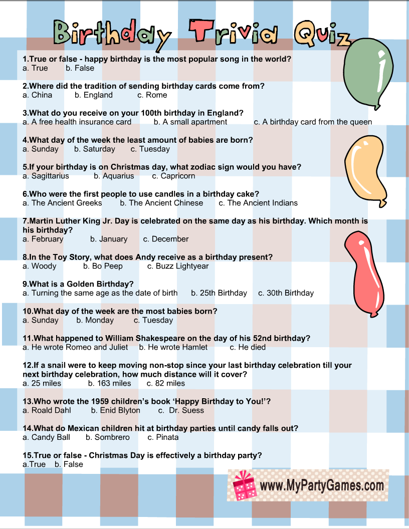 Free Printable Birthday Trivia Quiz