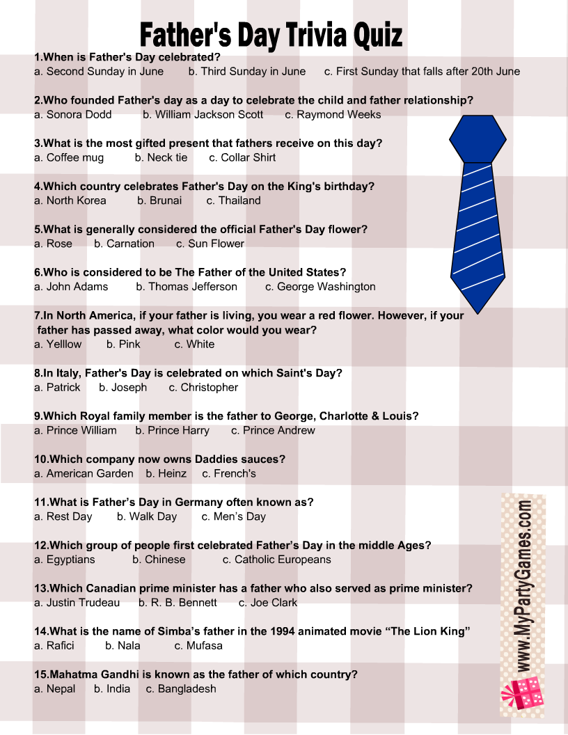 Father's Day Trivia Quiz Free Printable