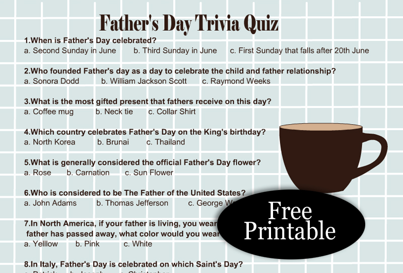 Free Printable Father's Day Trivia Quiz with Answer Key