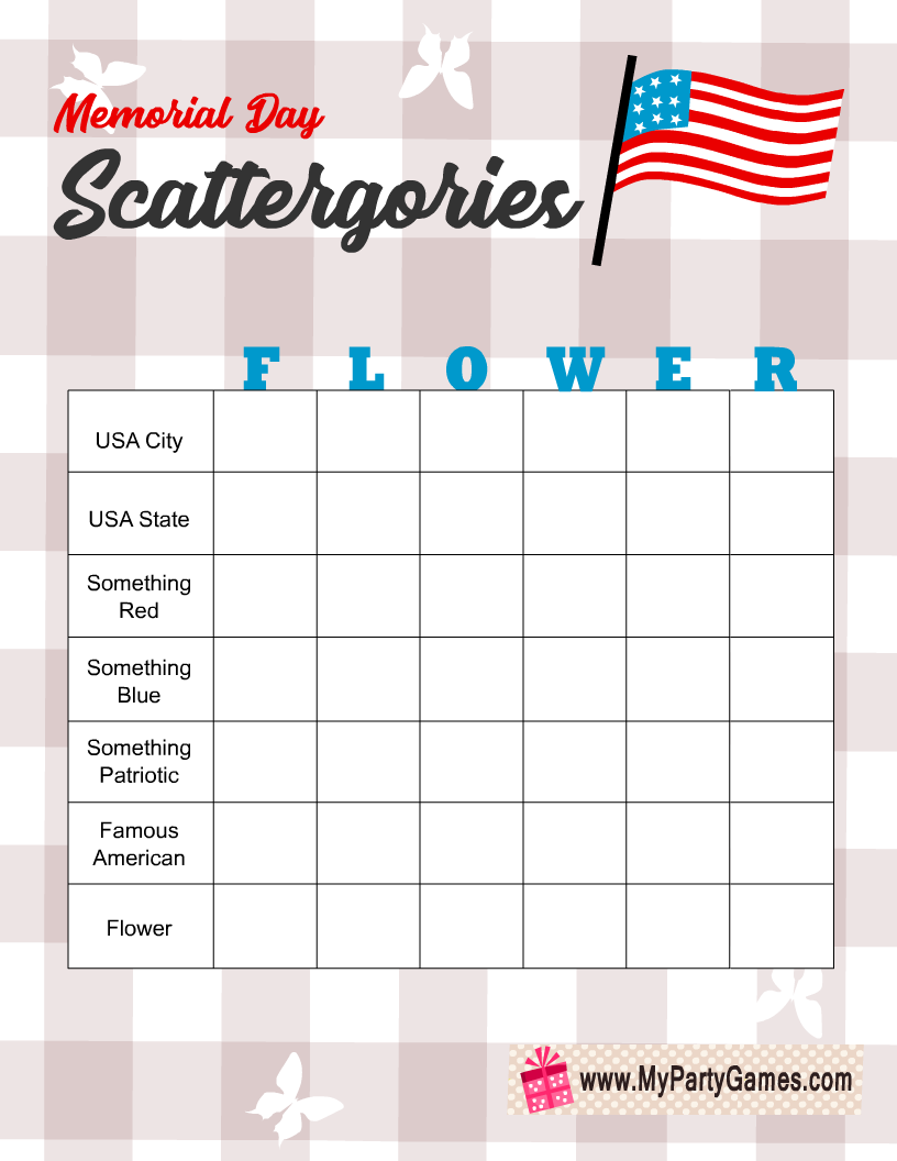 Free Printable Memorial Day Scattergories inspired Game