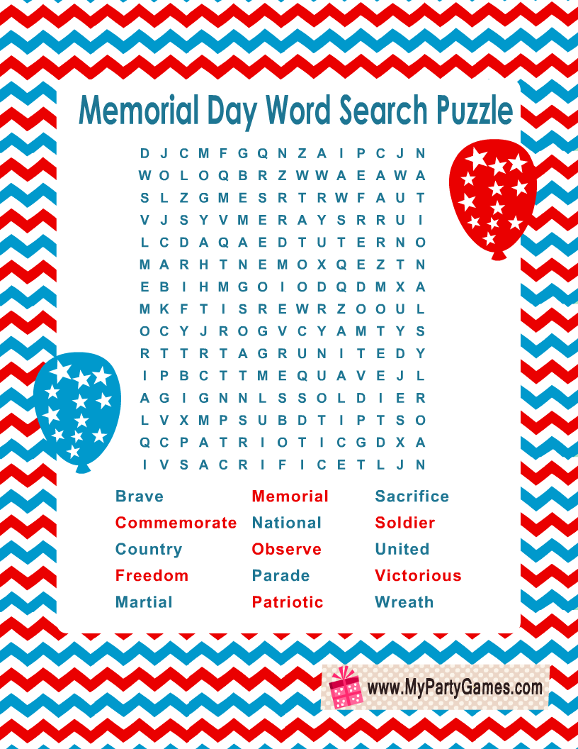 Free Printable Memorial Day Word Search Puzzle