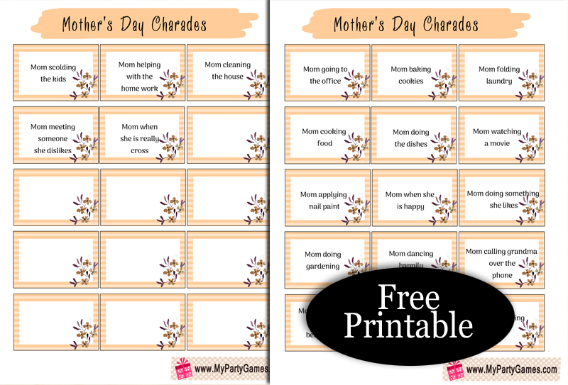 Mother's Day Charades {Free Printable Cards}