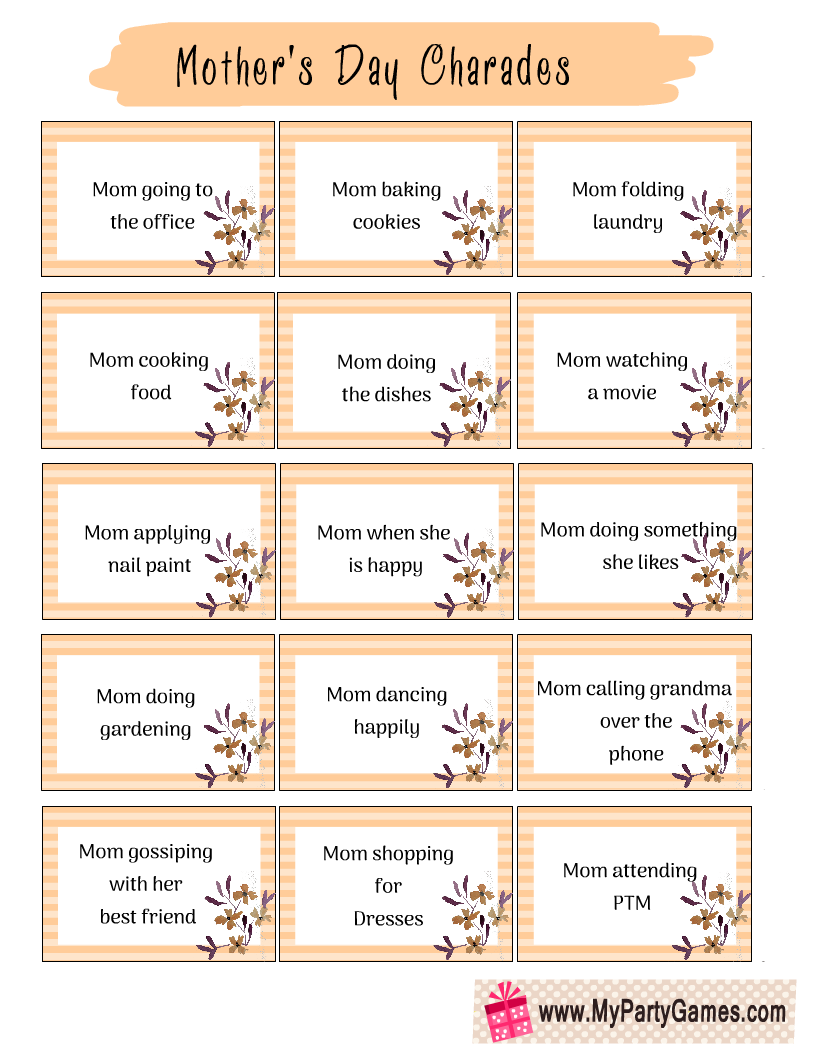 Mother's Day Charades {Free Printable Cards}